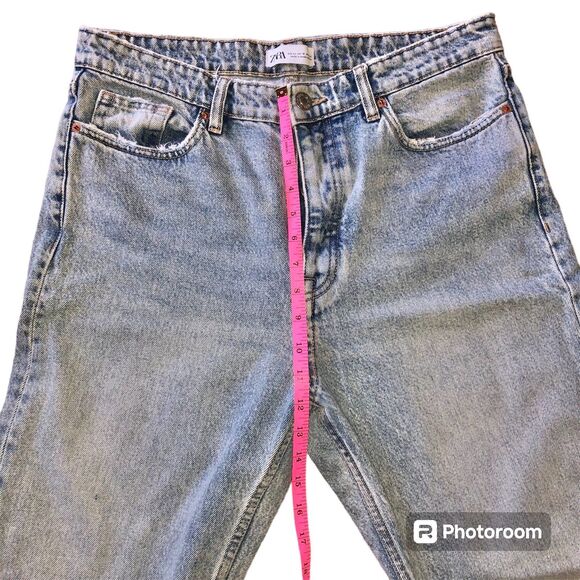 ZARA distressed light wash raw hem straight leg jeans 4 button women's size 10 - Picture 8 of 12